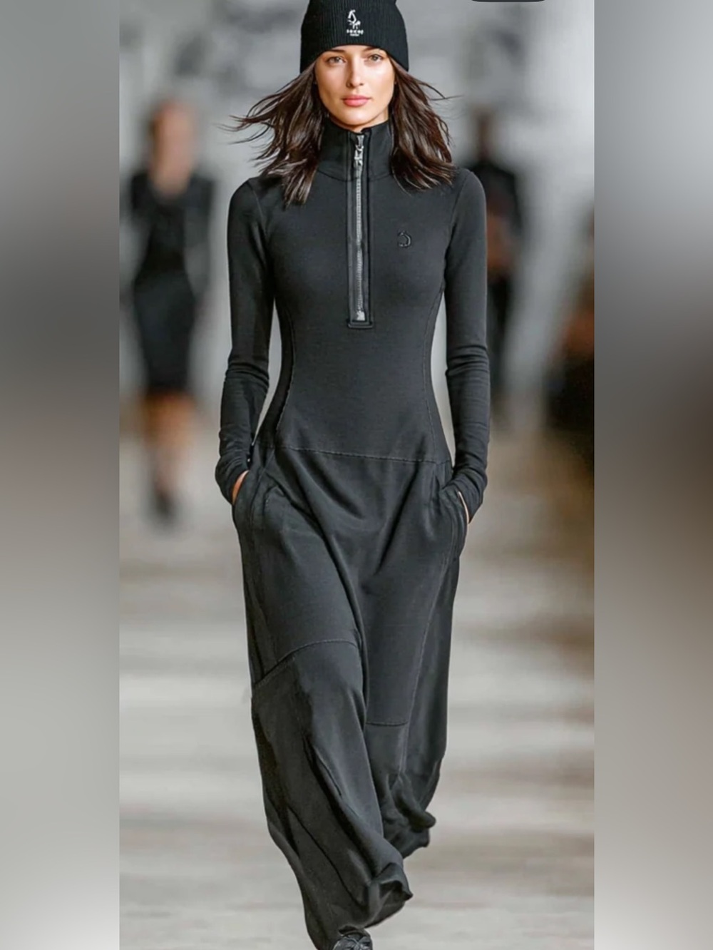 Modesees Half Zip High Collar Loose Maxi Dress Sports Zipper Charcoal Gray Sz M